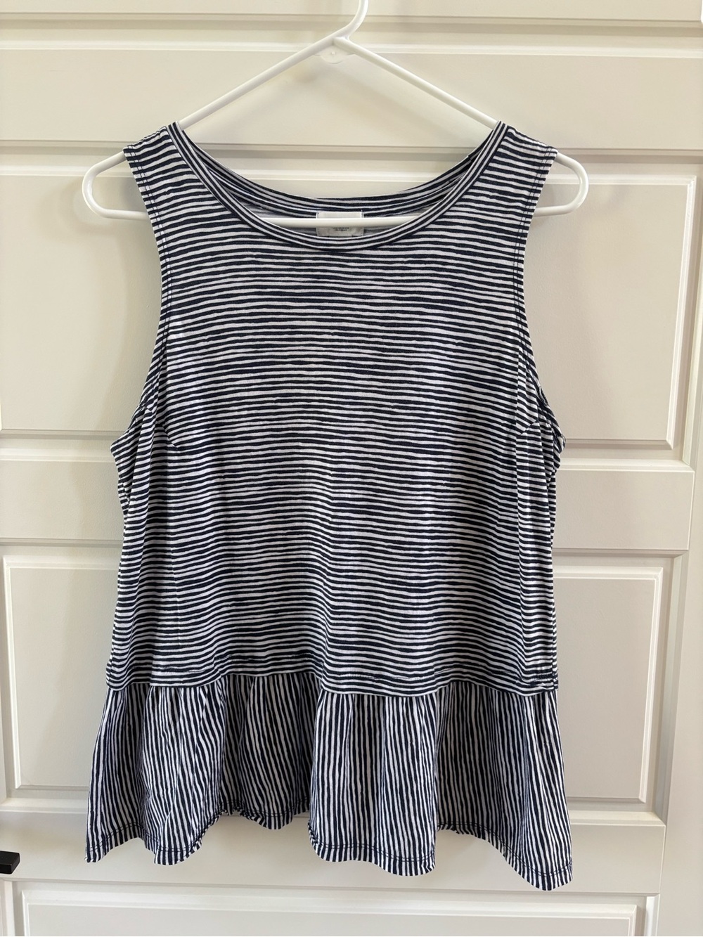 Old Navy Navy & White Striped Peplum Tank